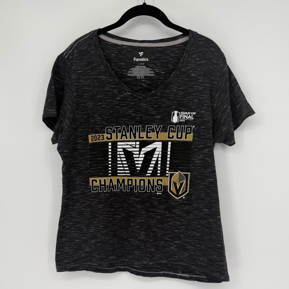 Fanatics Vegas Golden Knights 2023 Stanley Cup Champions V-Neck T-Shirt Women L